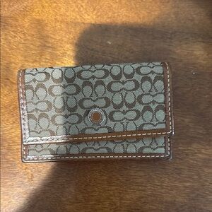 Coach Tan and Brown Key & Card Holder with Signature Monogram